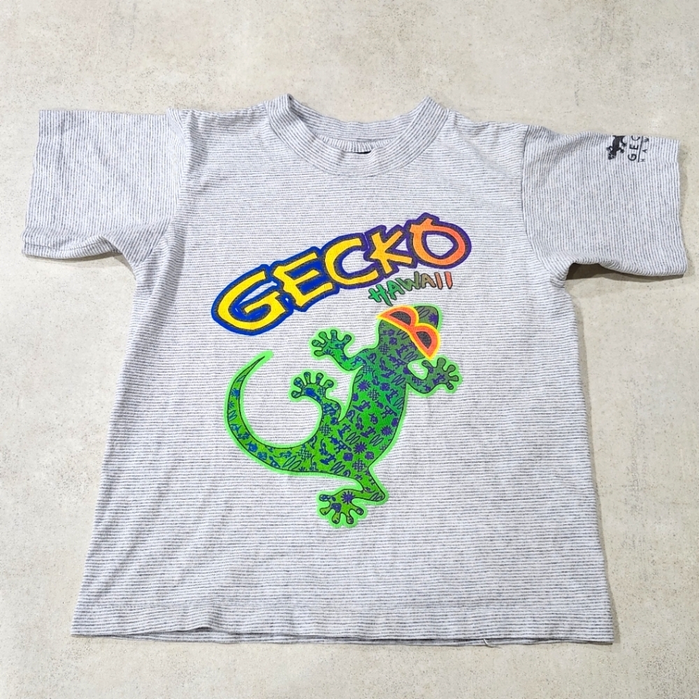 90s Gecko Hawaii Striped Gecko Hawaii Graphic T-Shirt Youth 6-7 USA